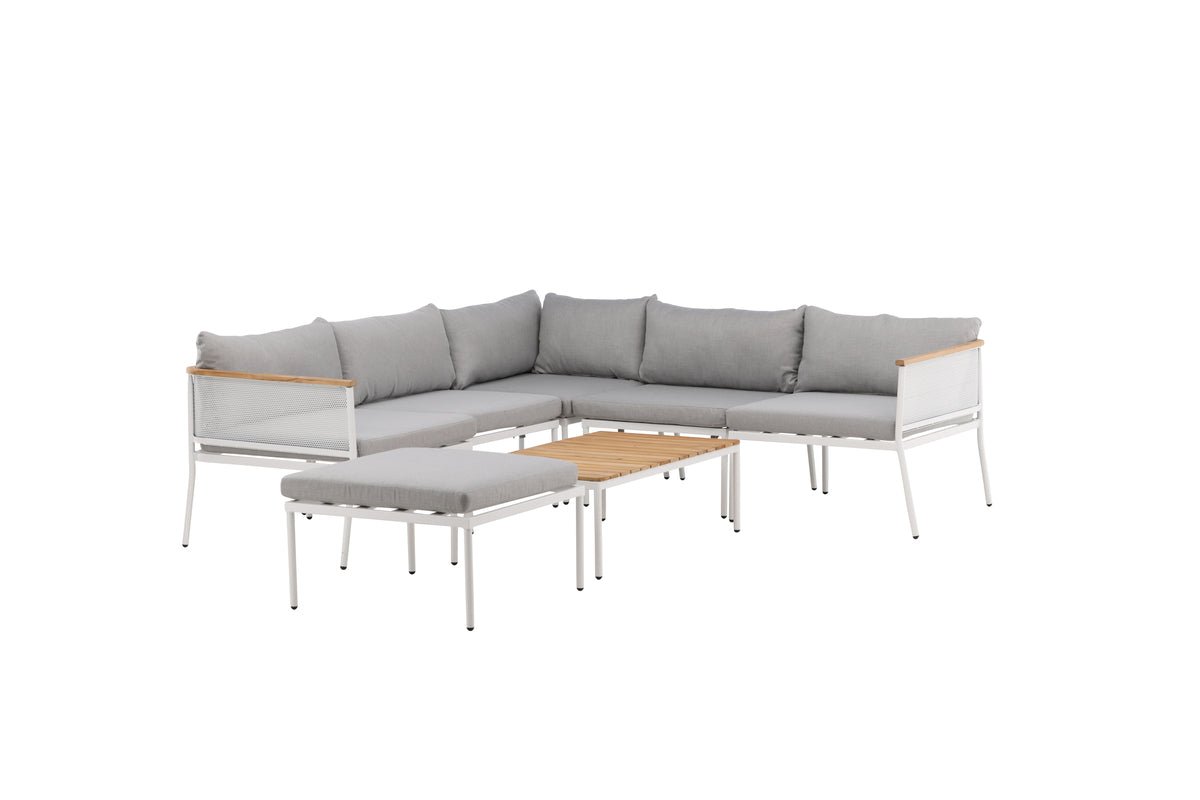Garten Loungeset Luana – in Weiß & Schwarz mit Teak-Tisch & Polstern
