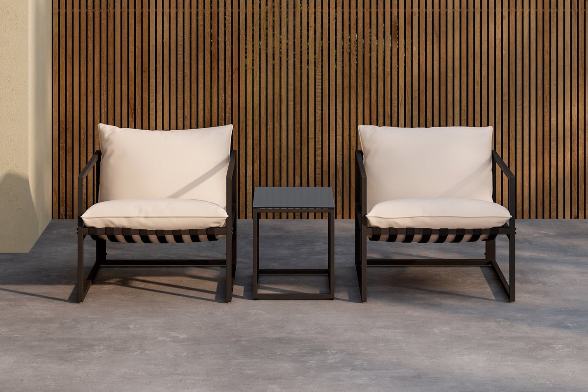 Ensemble lounge de jardin Naomi – avec table en verre et coussins résistants aux intempéries