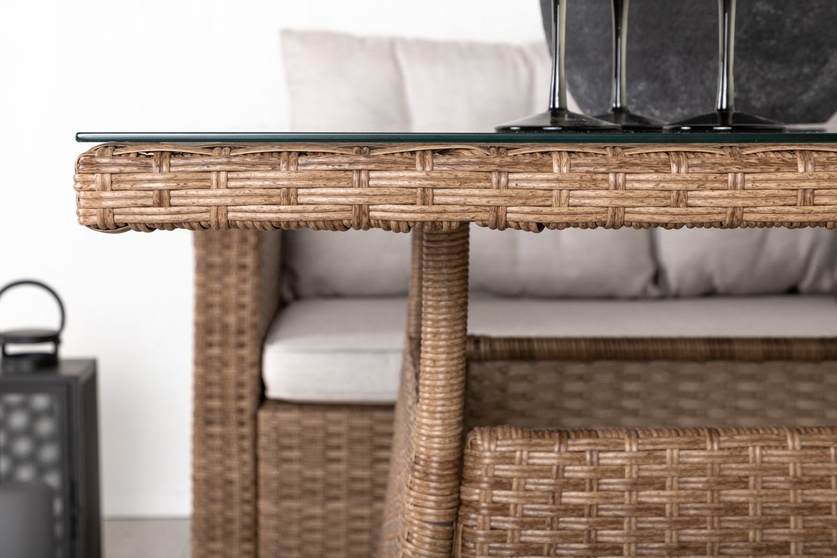 Garten Loungeset Olivia – mit Ecksofa & Glas-Couchtisch in zwei Farben