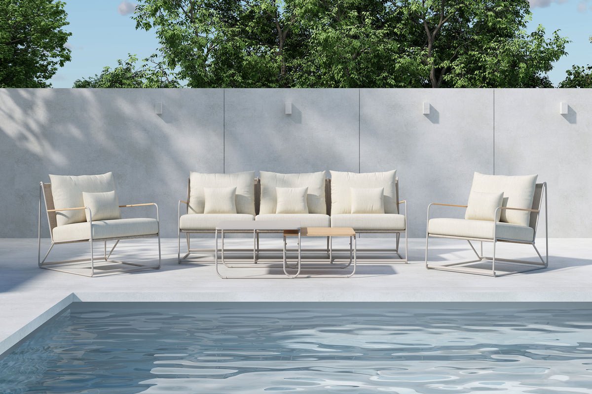 Ensemble lounge de jardin Santorini – résistant aux intempéries au design méditerranéen avec coussins