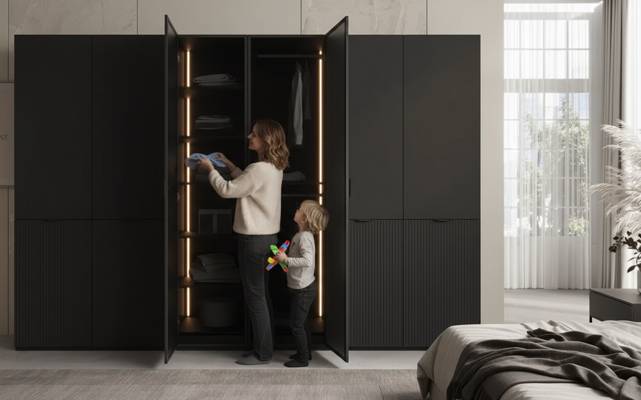 Luxury bedroom with custom bed