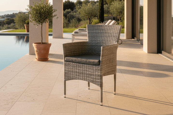 Ensemble de 2 chaises de jardin Isla - chaise grise en aluminium et rotin avec coussin d'assise inclus
