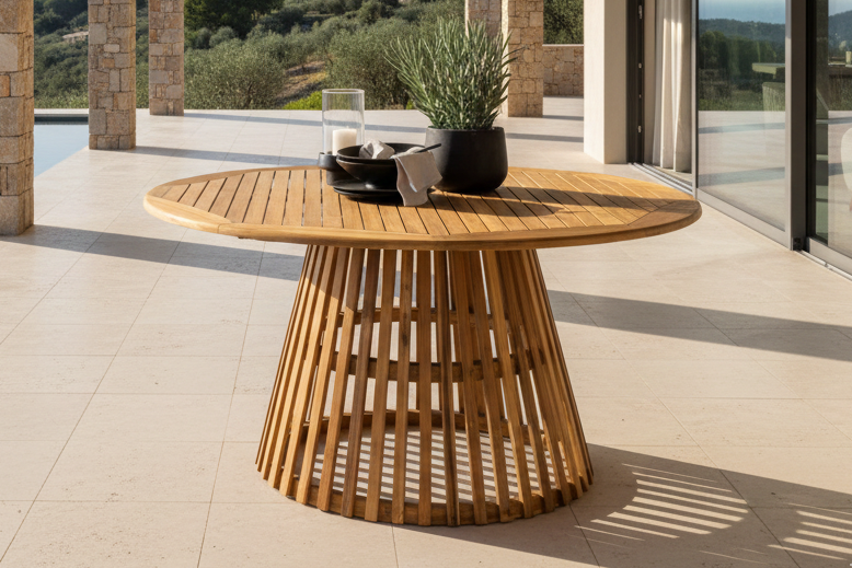 Table à manger de jardin Aurelia - Ø 150 cm en bois d'acacia aspect naturel
