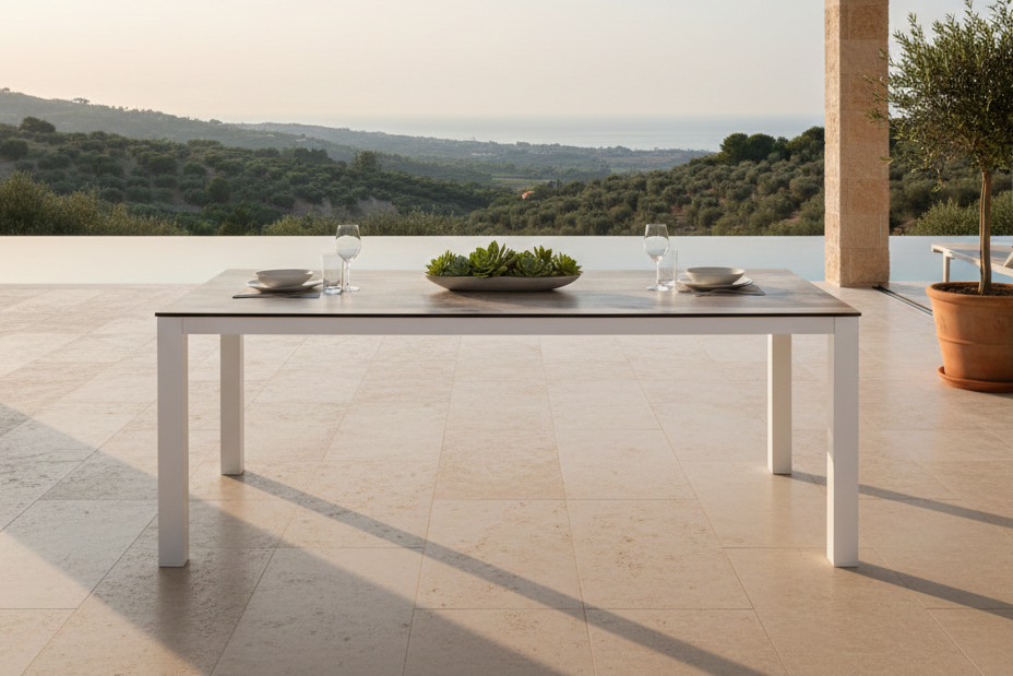 Table de jardin Kisiwa - une table à manger rectangulaire gris blanc