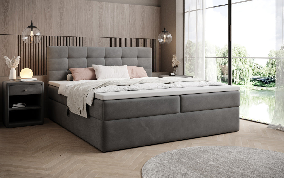 Lit boxspring Lux en Velours avec rangement