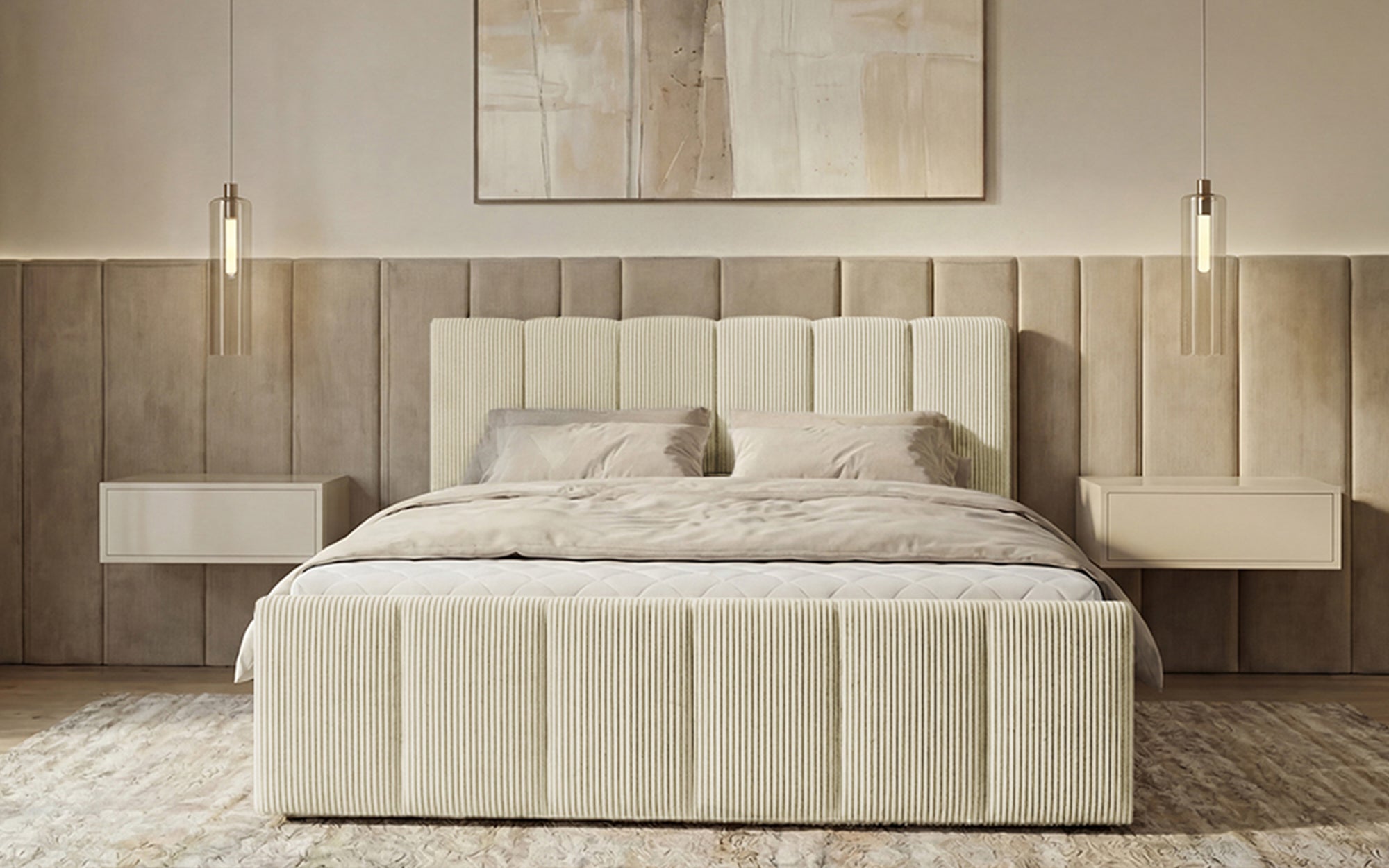 Lit boxspring Siena avec rangement relevable en Côtelé