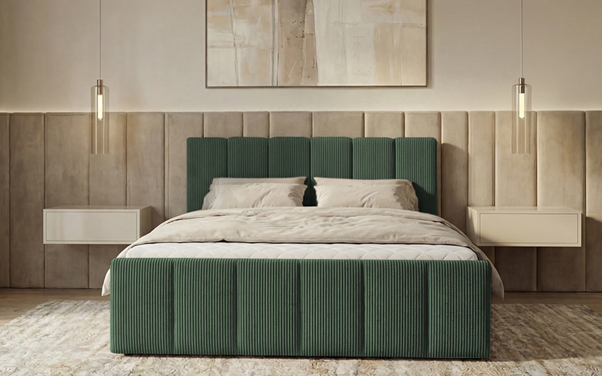 Lit boxspring Siena avec rangement relevable en Côtelé