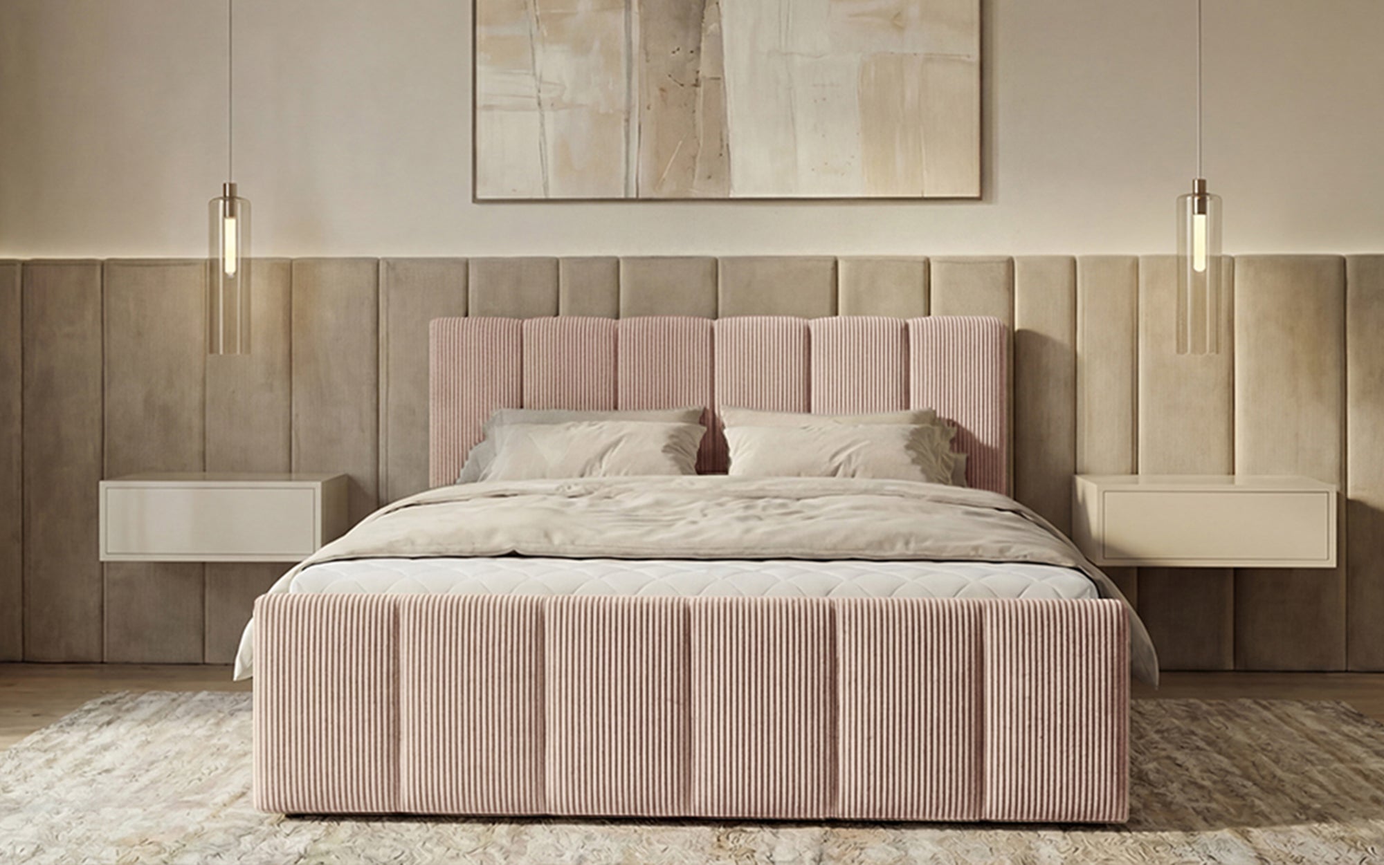 Lit boxspring Siena avec rangement relevable en Côtelé