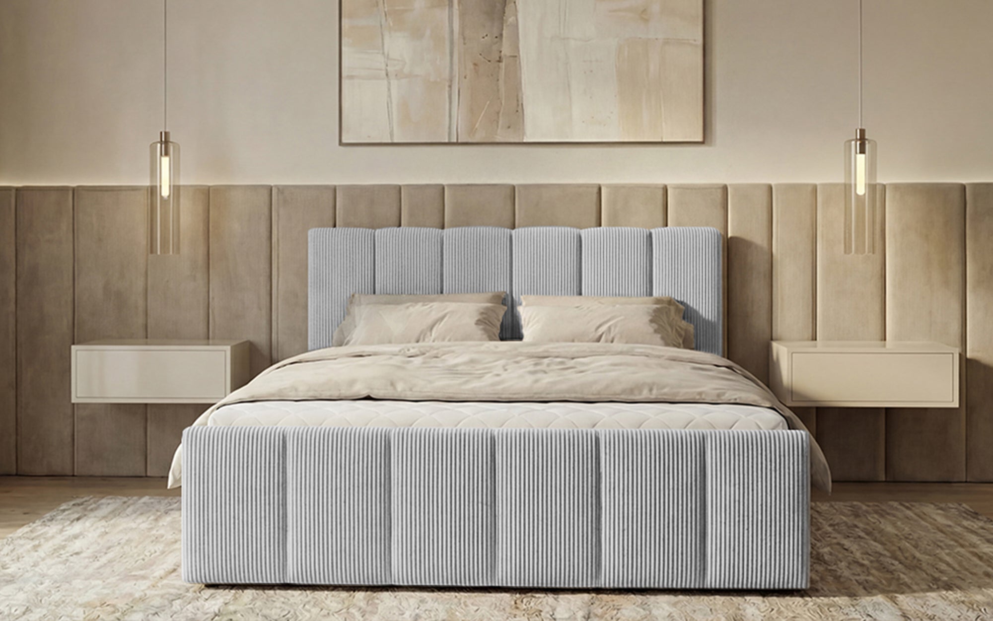 Lit boxspring Siena avec rangement relevable en Côtelé