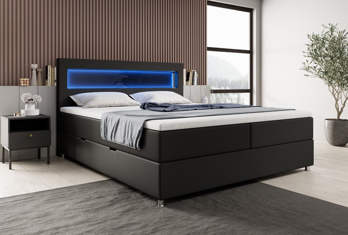 Lit boxspring Relax avec LED, espace de rangement et USB/C