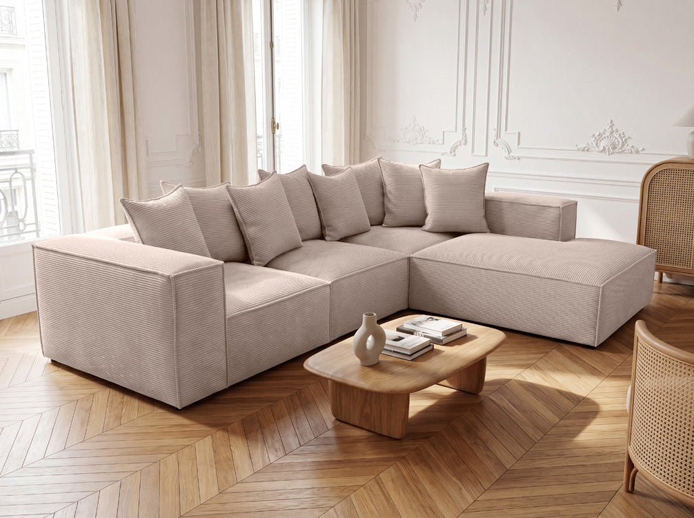 Designer Ecksofa Largo mit langer Ottomane in Cord
