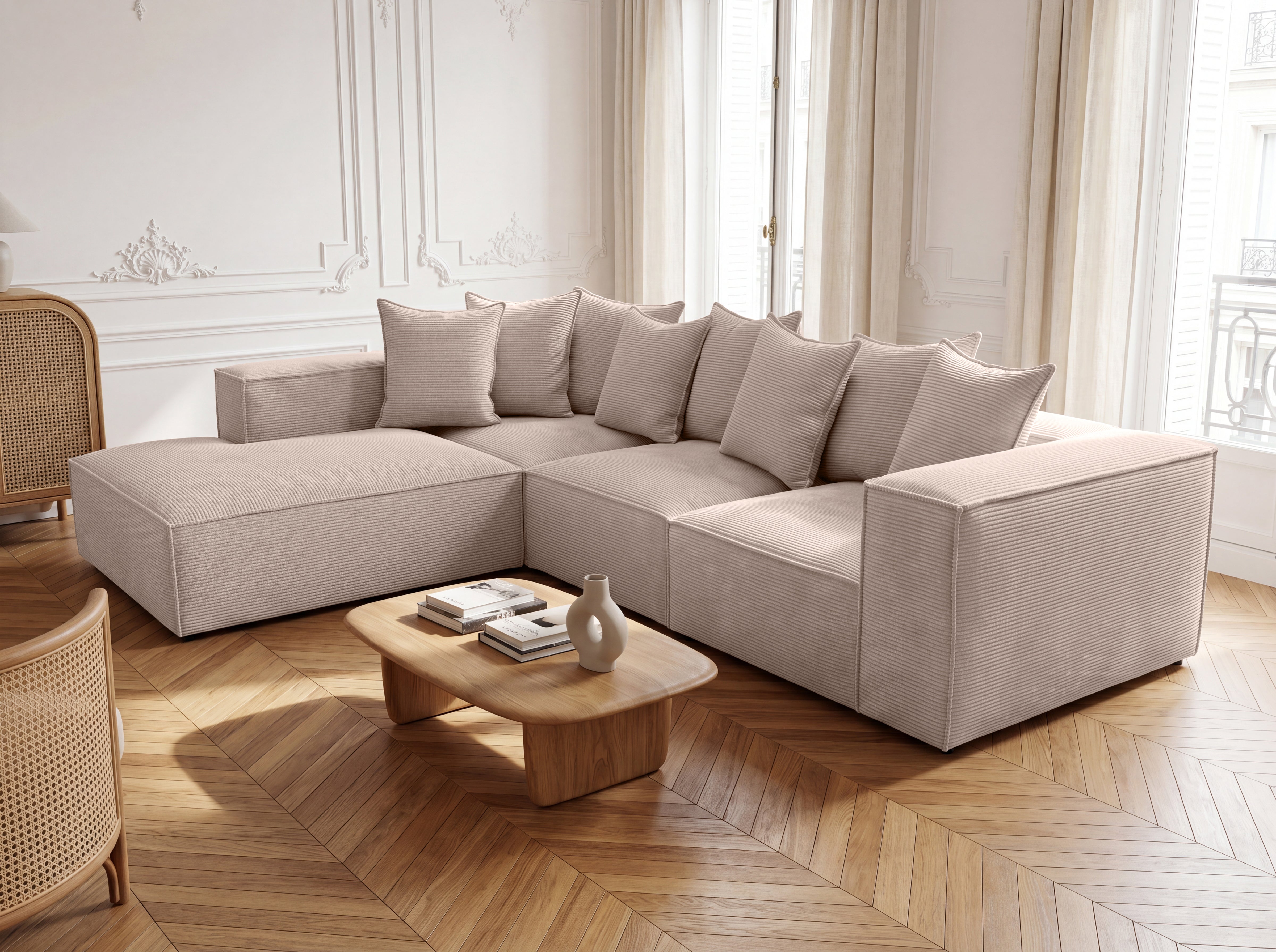 Designer Ecksofa Largo mit langer Ottomane in Cord