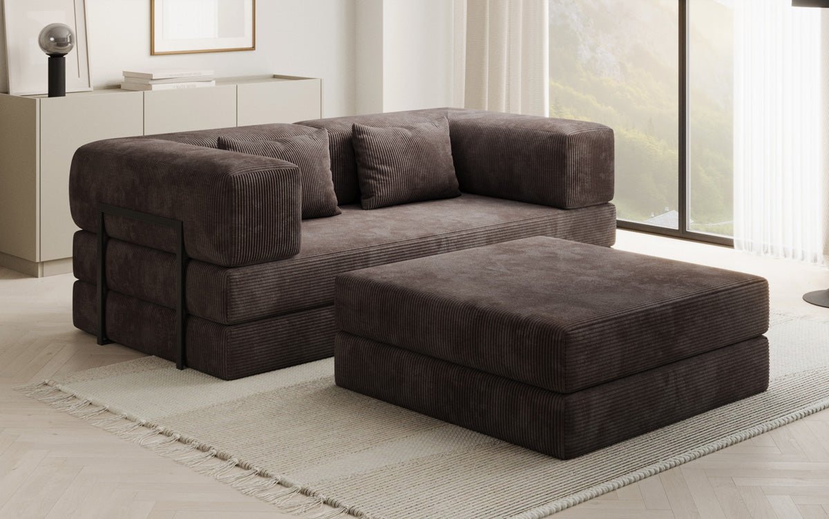 Ensemble Lazy Spar : canapé 3 places + repose-pieds en côtelé