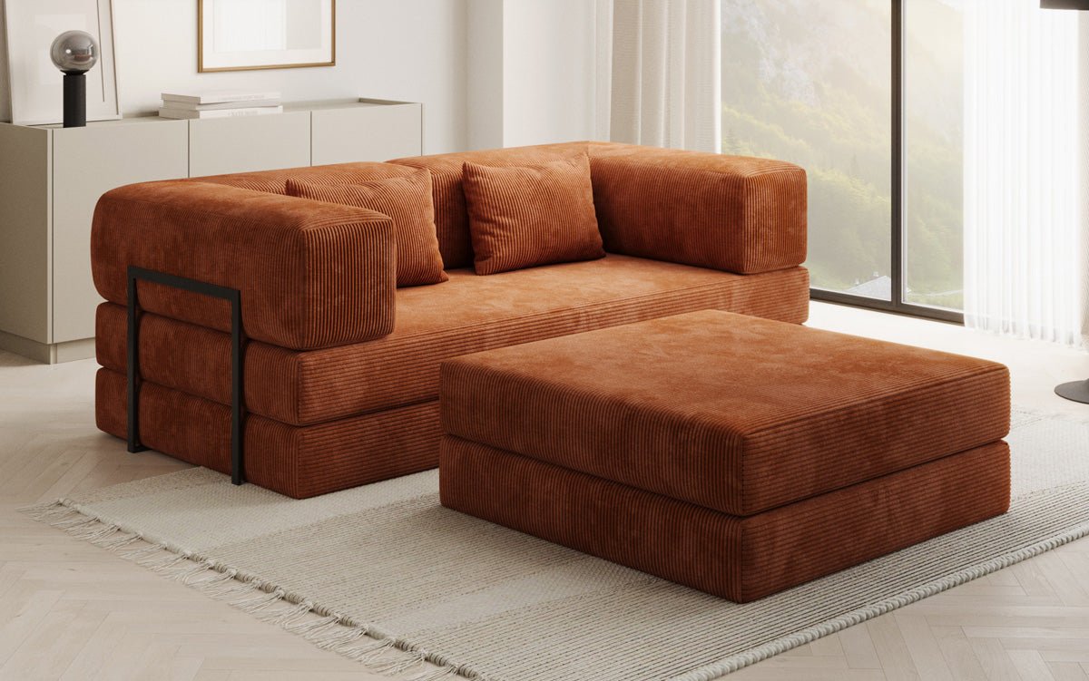 Ensemble Lazy Spar : canapé 3 places + repose-pieds en côtelé