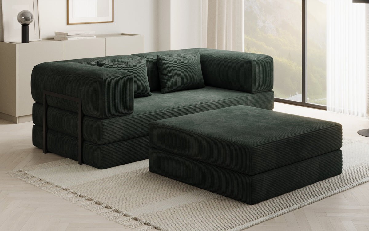 Ensemble Lazy Spar : canapé 3 places + repose-pieds en côtelé