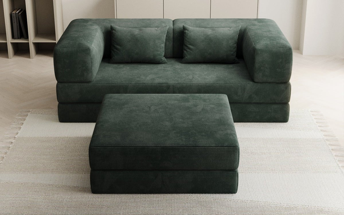 Ensemble Lazy Spar : canapé 3 places + repose-pieds en côtelé