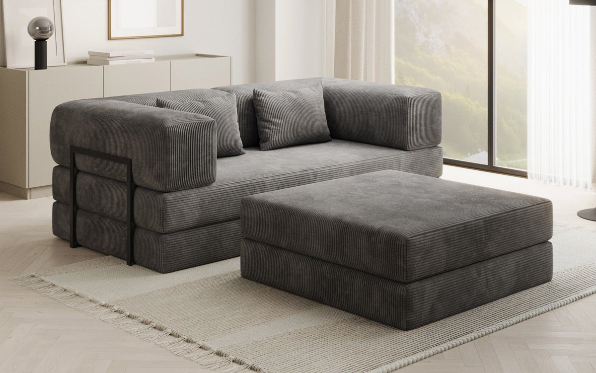 Ensemble Lazy Spar : canapé 3 places + repose-pieds en côtelé