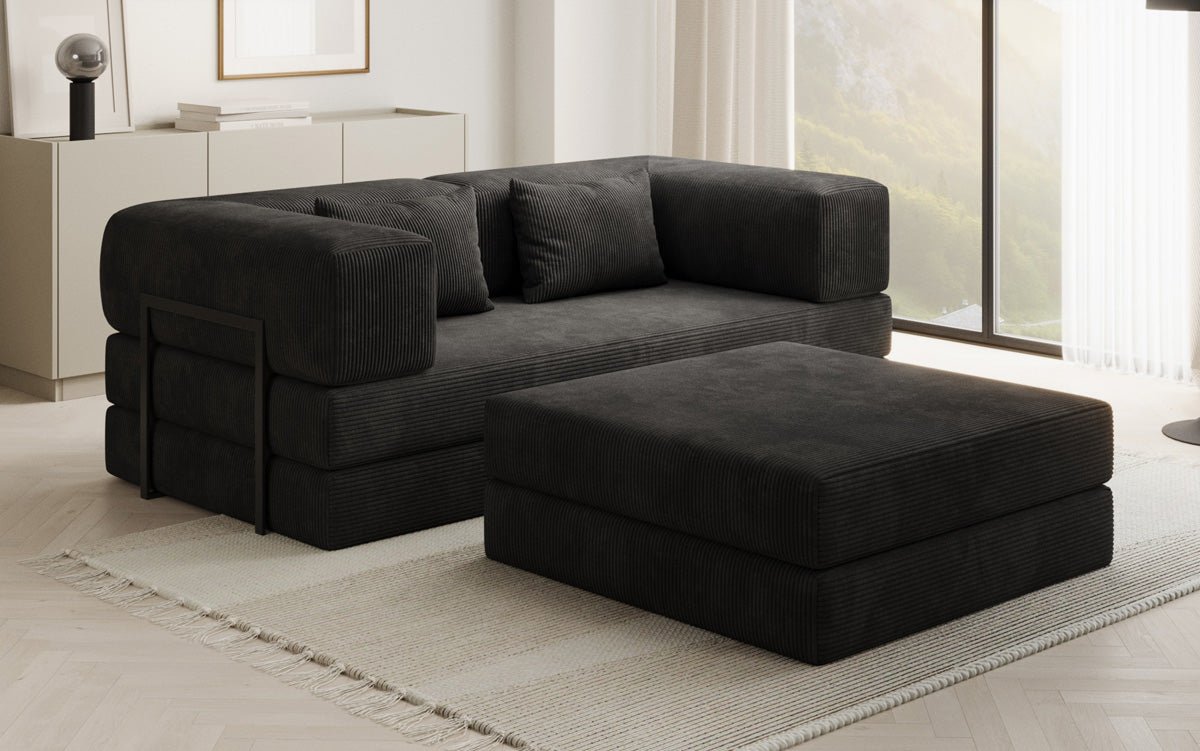 Ensemble Lazy Spar : canapé 3 places + repose-pieds en côtelé