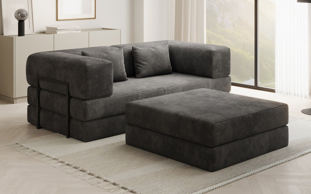 Ensemble Lazy Spar : canapé 3 places + repose-pieds en côtelé