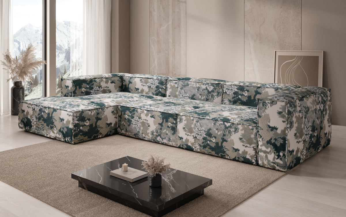 Designer Ecksofa Lesley - Jacquard mit Aquarell-Muster