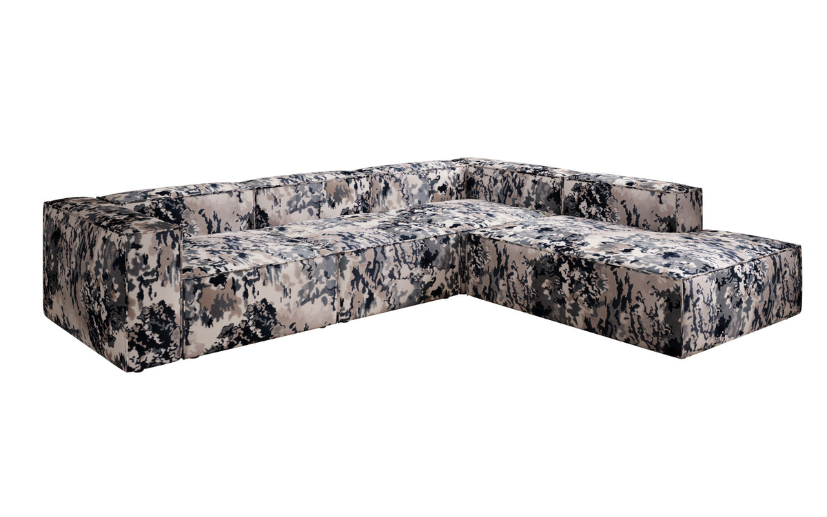 Canapé d'angle design Lesley avec longue ottomane - Jacquard à motif aquarelle