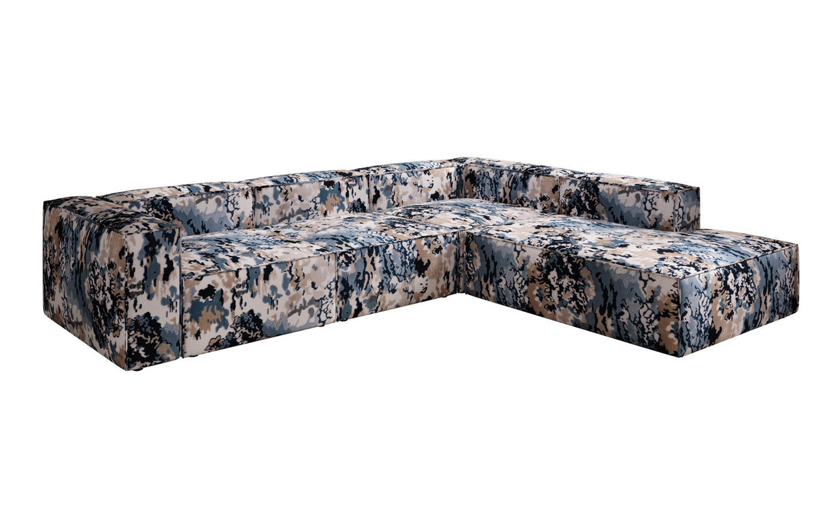 Canapé d'angle design Lesley avec longue ottomane - Jacquard à motif aquarelle