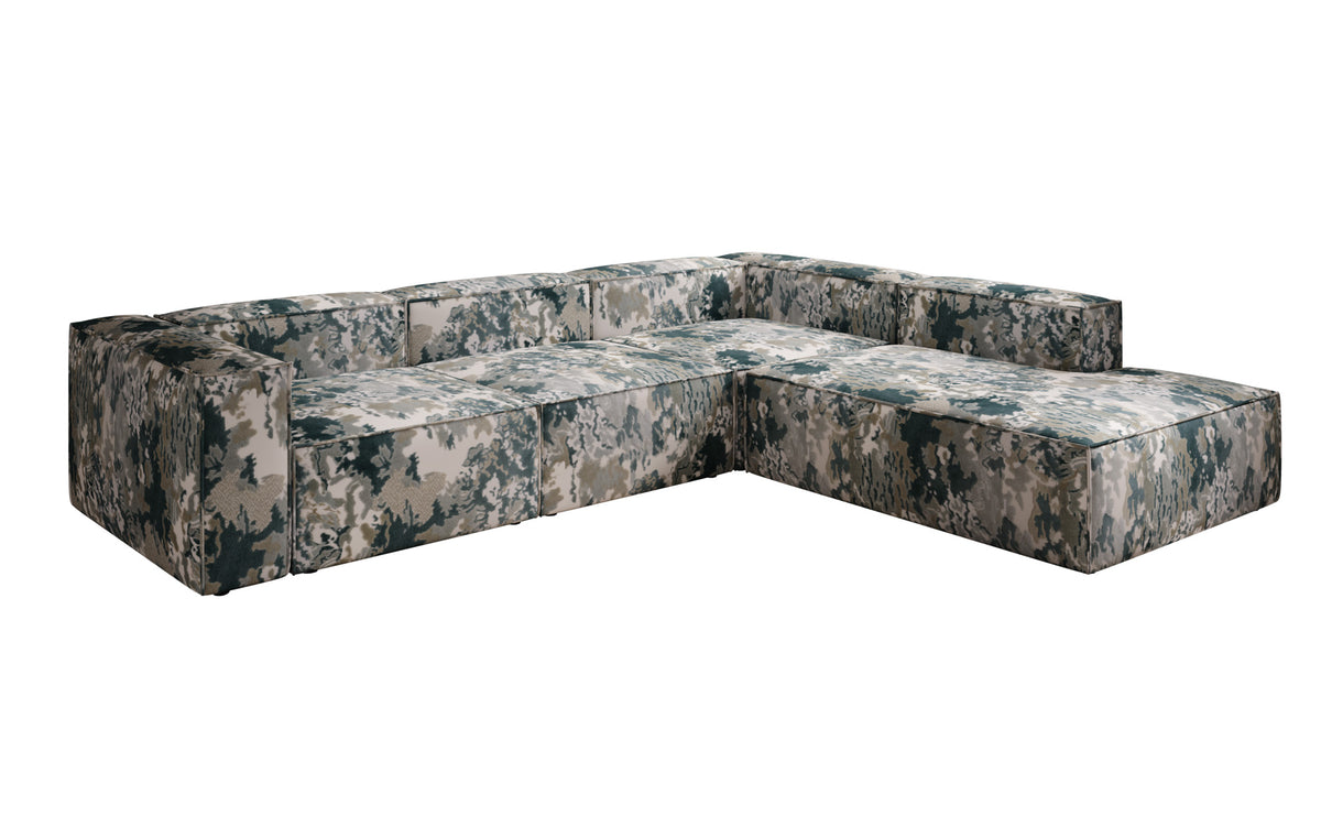 Canapé d'angle design Lesley avec longue ottomane - Jacquard à motif aquarelle