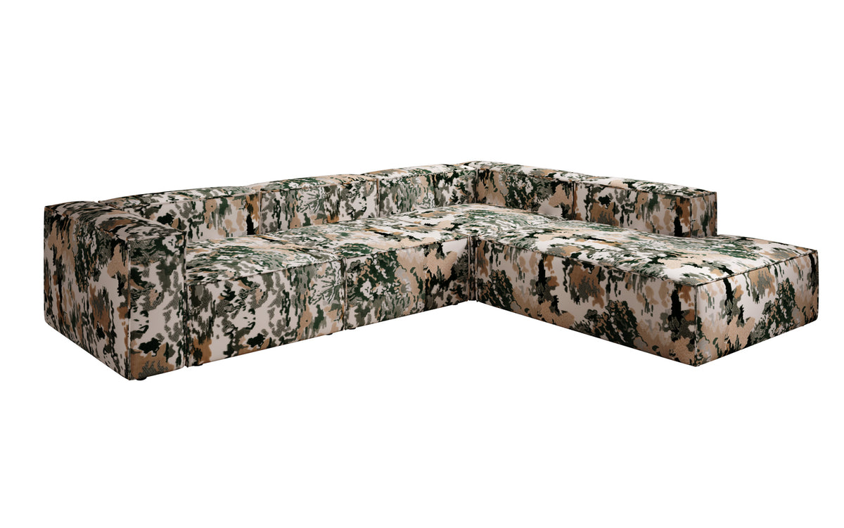 Canapé d'angle design Lesley avec longue ottomane - Jacquard à motif aquarelle