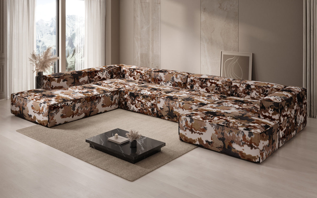 Canapé design Lesley U XXL - Jacquard à motif aquarelle