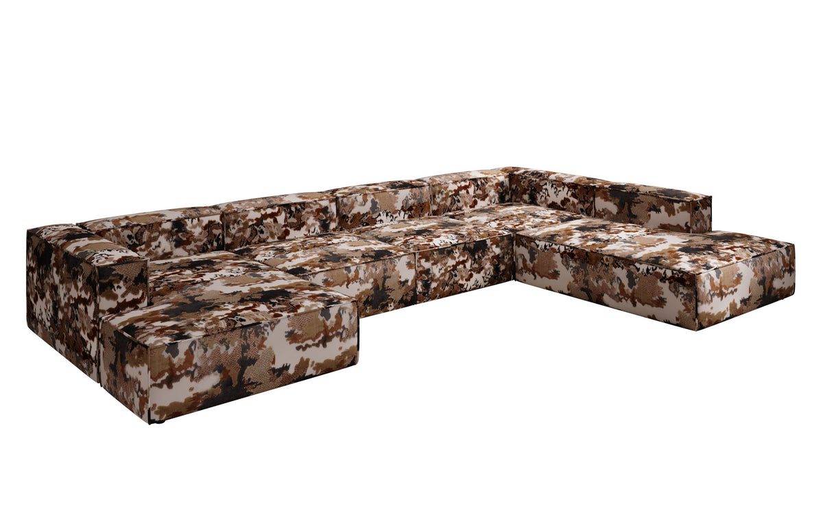 Canapé design Lesley U XXL - Jacquard à motif aquarelle