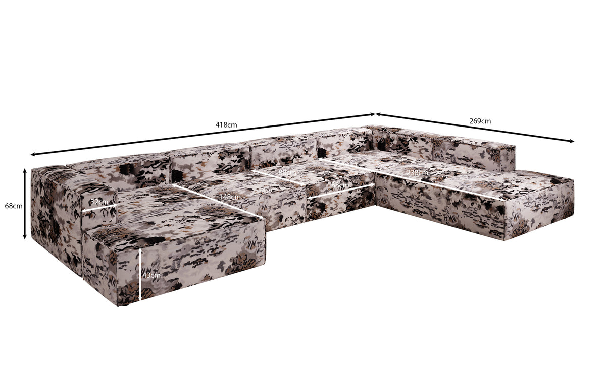 Canapé design Lesley U XXL - Jacquard à motif aquarelle