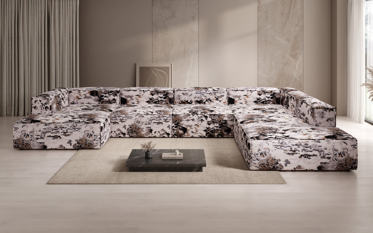 Canapé design Lesley U XXL - Jacquard à motif aquarelle