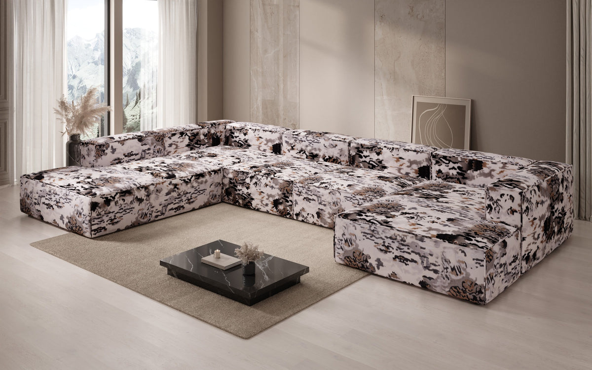 Canapé design Lesley U XXL - Jacquard à motif aquarelle