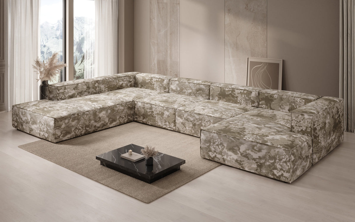 Canapé design Lesley U XXL - Jacquard à motif aquarelle