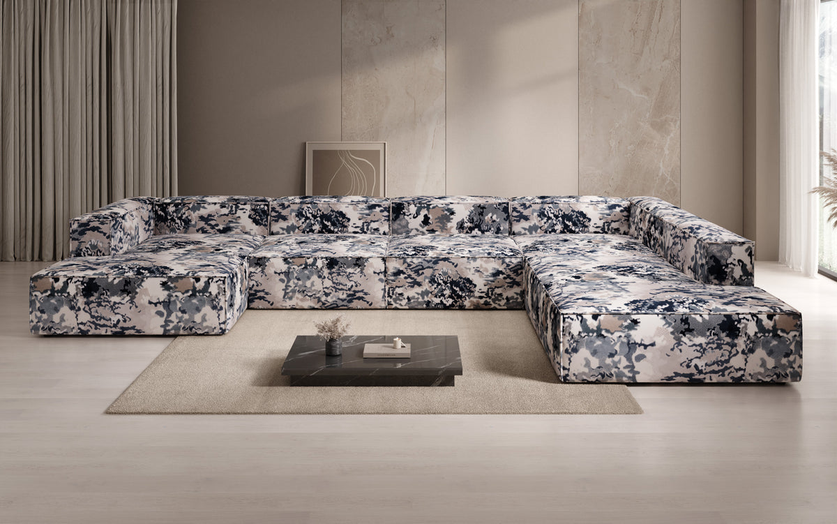 Canapé design Lesley U XXL - Jacquard à motif aquarelle