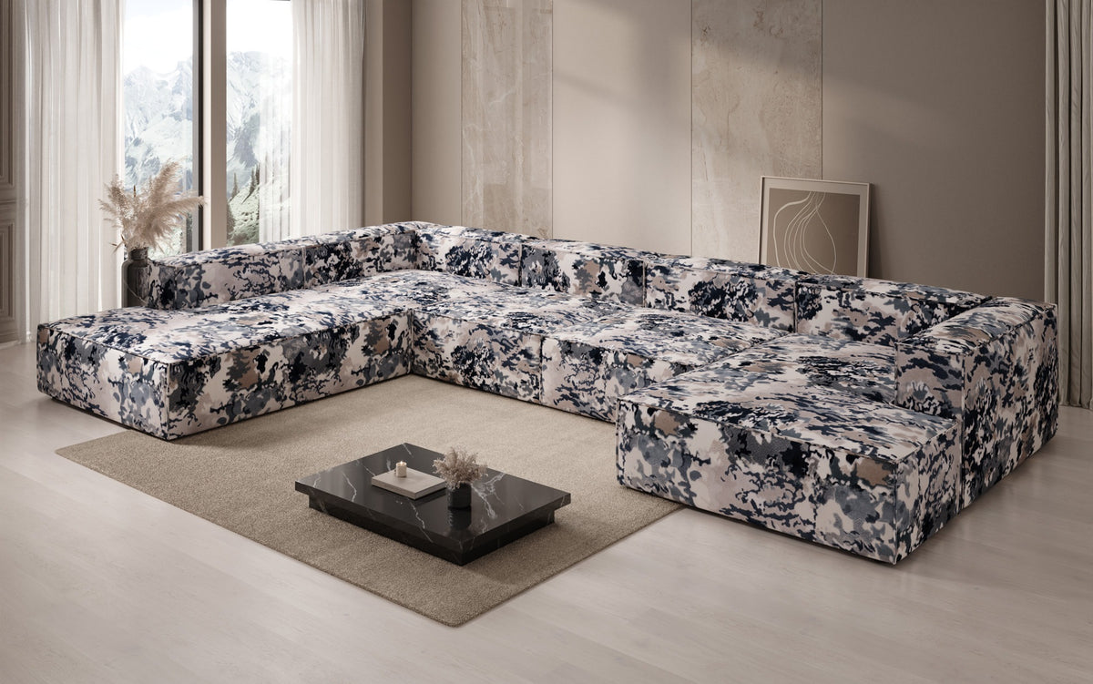 Canapé design Lesley U XXL - Jacquard à motif aquarelle