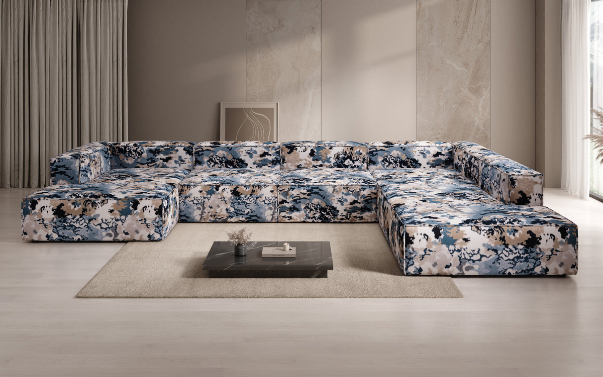Canapé design Lesley U XXL - Jacquard à motif aquarelle