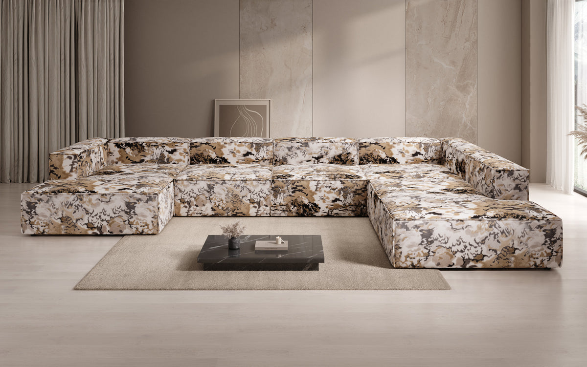 Canapé design Lesley U XXL - Jacquard à motif aquarelle