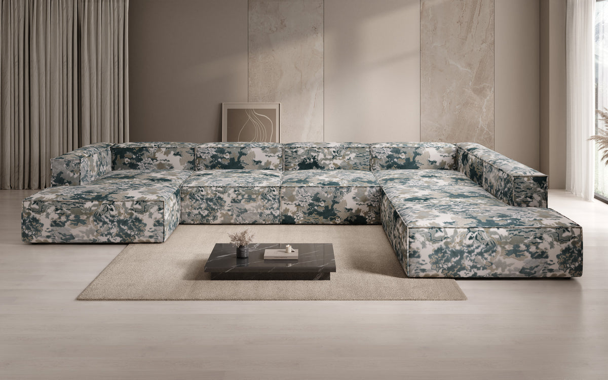 Canapé design Lesley U XXL - Jacquard à motif aquarelle