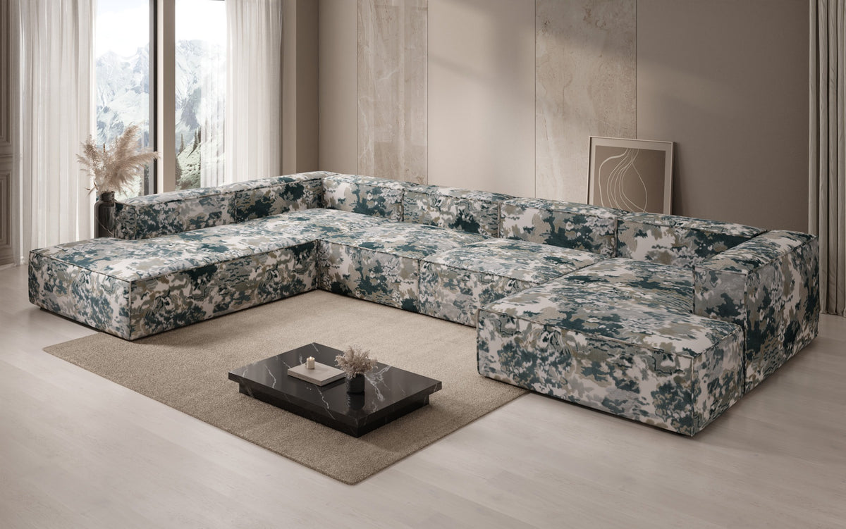 Canapé design Lesley U XXL - Jacquard à motif aquarelle