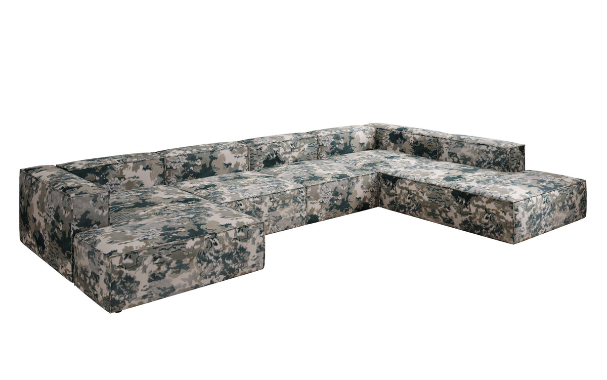 Canapé design Lesley U XXL - Jacquard à motif aquarelle