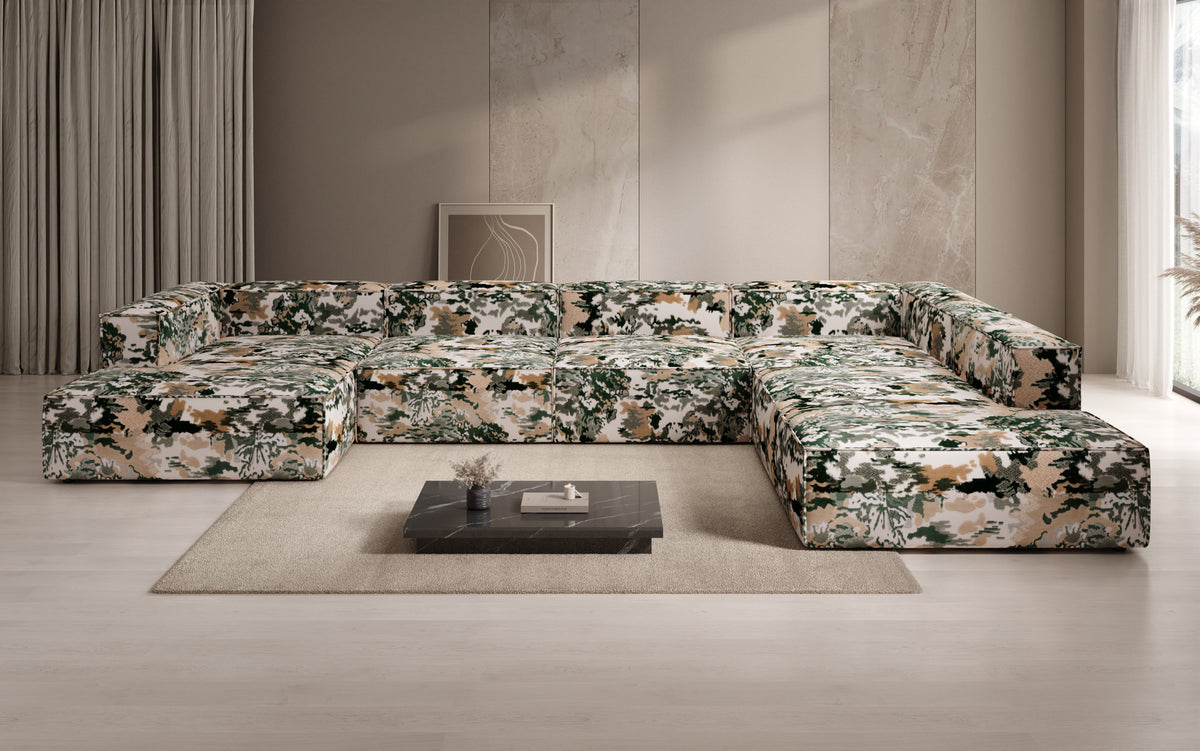 Canapé design Lesley U XXL - Jacquard à motif aquarelle