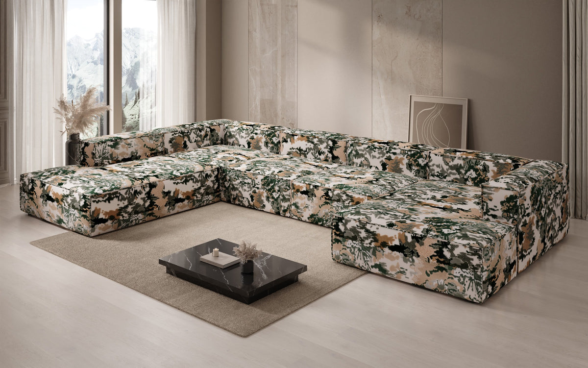 Canapé design Lesley U XXL - Jacquard à motif aquarelle