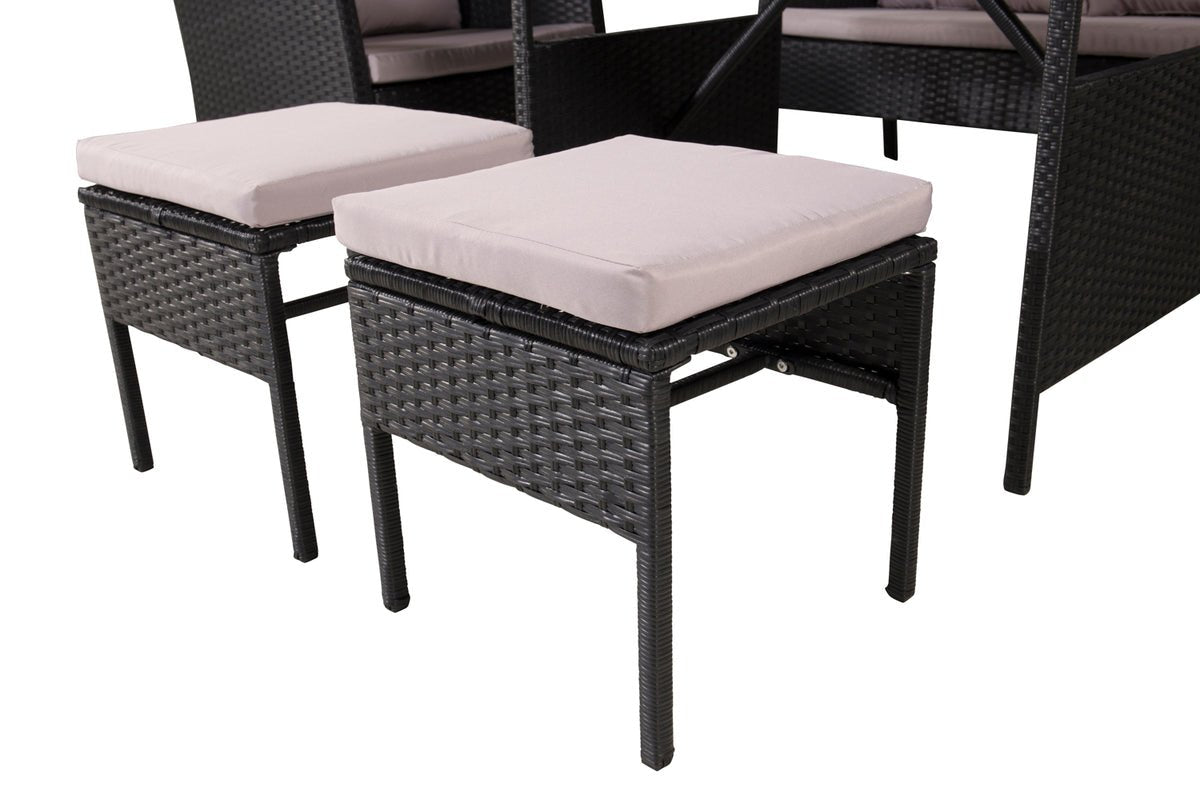 Loungeset Ruby - aus schwarzem Rattan mit grauen Kissen