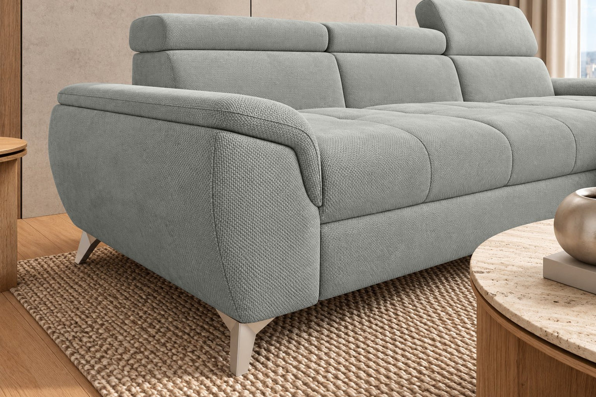 Ecksofa Luno in Strukturstoff Hellgrau – Detailansicht