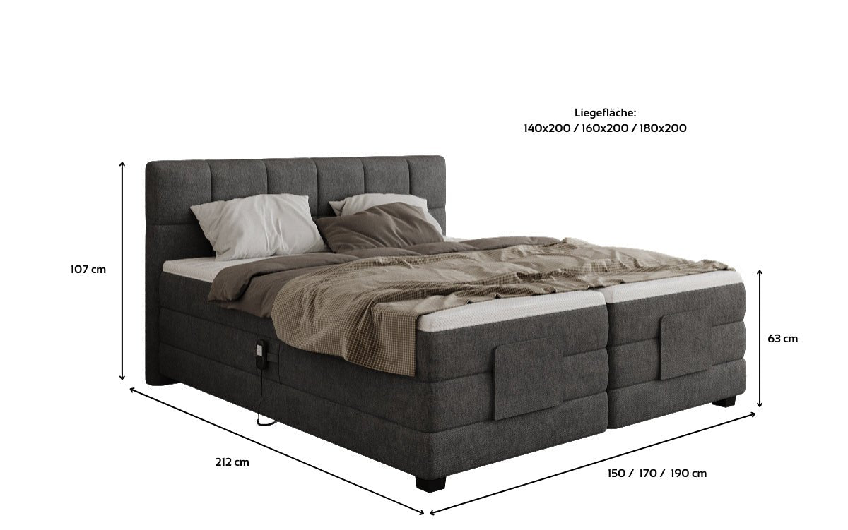 Lit boxspring Monaco - réglable électriquement en Tissu