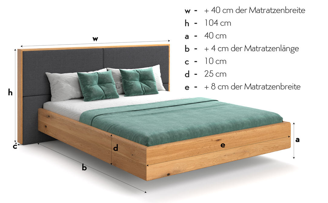 Designer Holzbett Valent aus massiver Eiche in Schwebeoptik