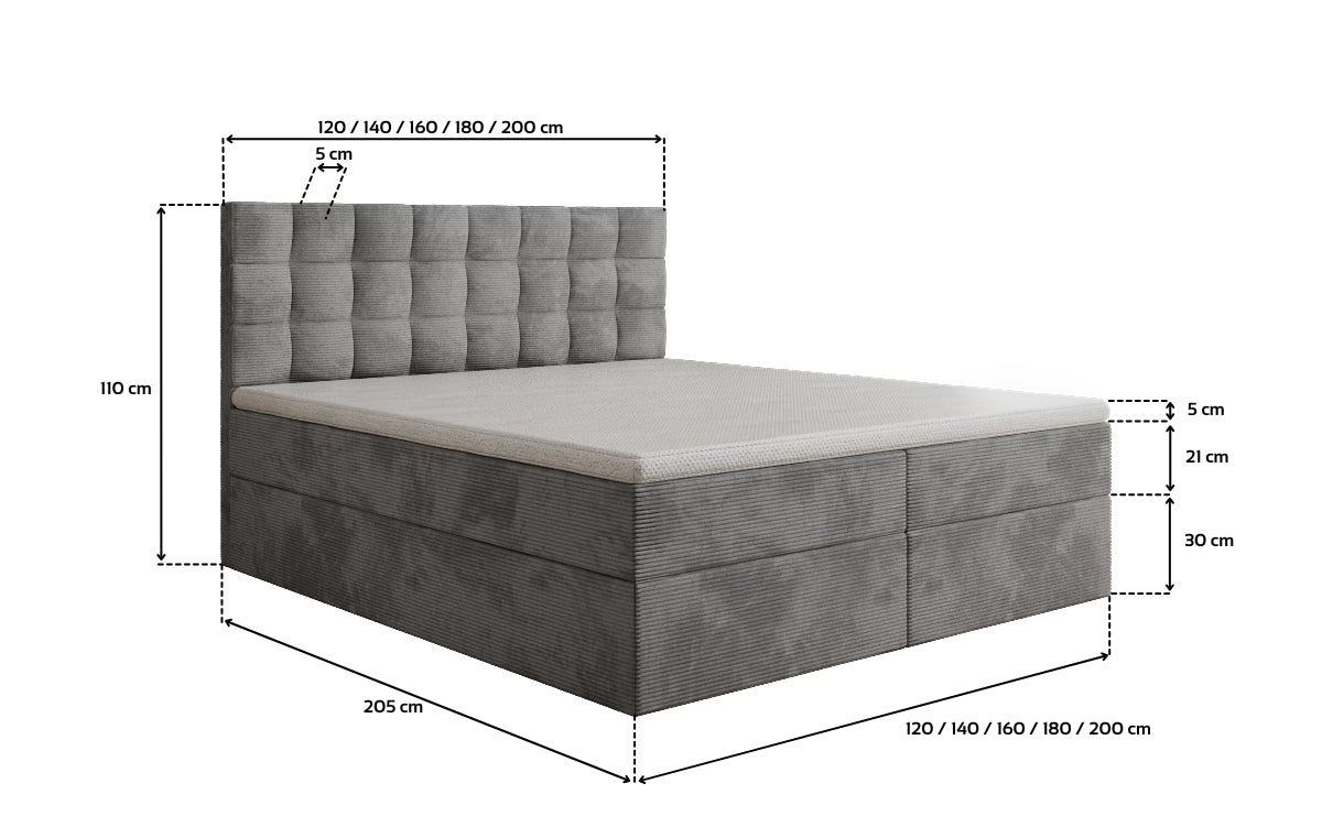 Lit boxspring Como en Côtelé avec rangement