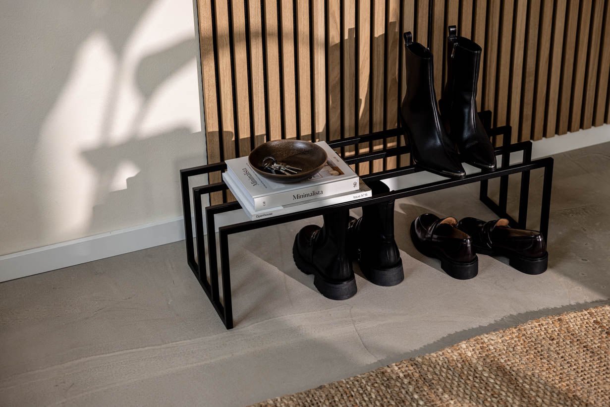 Étagère à chaussures Bovi – Design industriel en Noir, Cajou ou Blanc