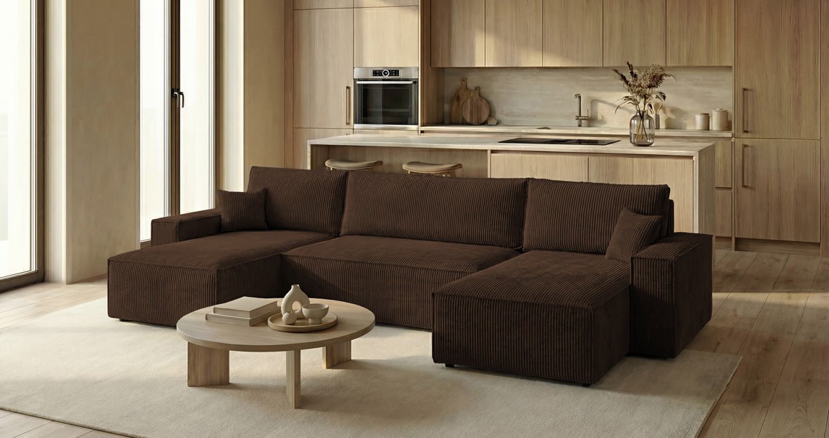 Canapé design Lunaro U Mini avec fonction lit et espace de rangement en Côtelé